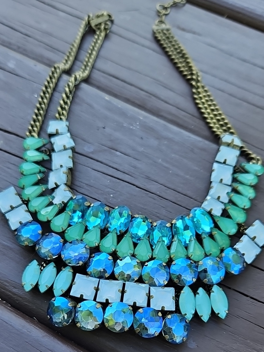 Statement Blue-Green Crystal Bib Necklace